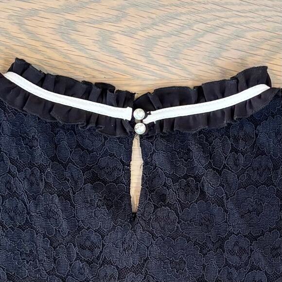 Karl Lagerfeld Paris Black Lace Tank Top Blouse Lined Neck Tie Womens Large - Picture 6 of 9